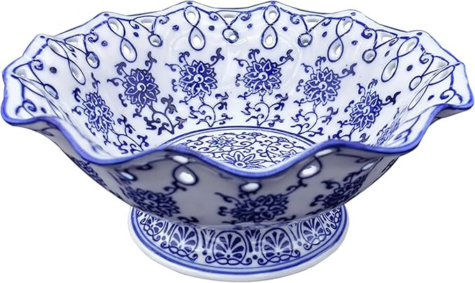 Candy Bowl Ceramic Candy Serving Plate Blue and White Chinoiserie Decor Bowl with Foot for Living... | Amazon (US)