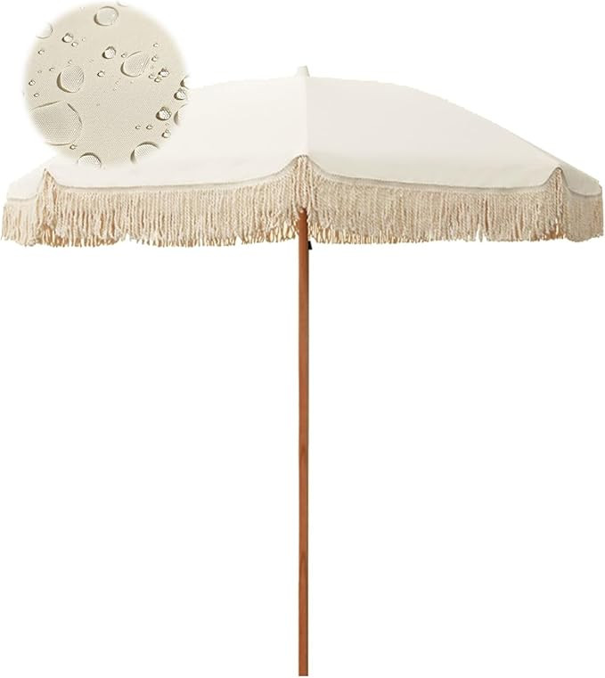 HAOKKV 2.0m Parasol De Terrasse, Parasol De Plage Bohème En Bois Avec Ancrage, UV 50+, Baleines ... | Amazon (FR)