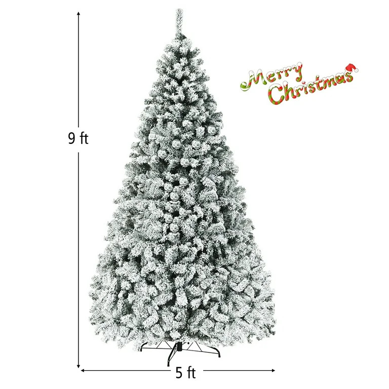 Costway 9 ft Pre-Lit Premium Snow Flocked Hinged Artificial Christmas Tree with 550 Lights | Walmart (US)