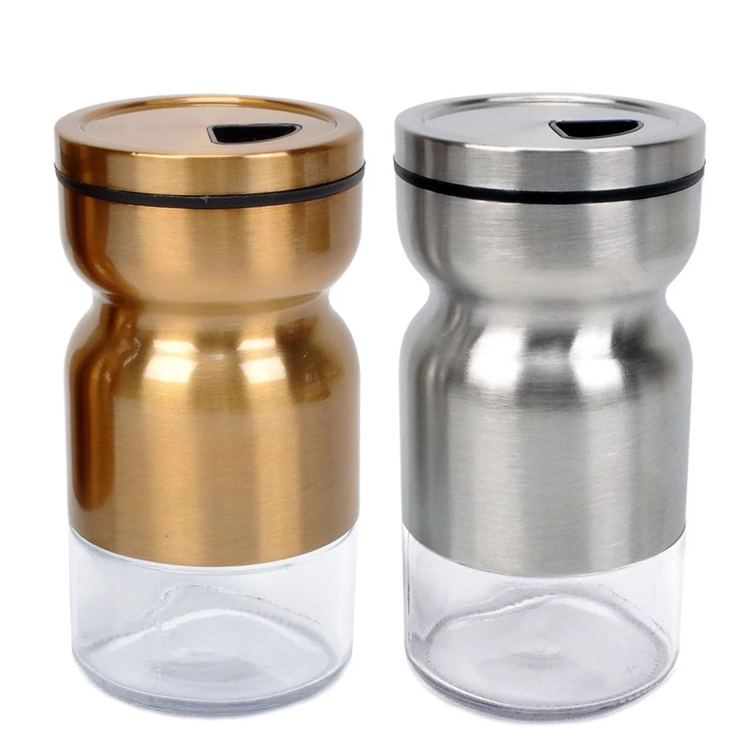 Salt & Pepper Shakers Stainless Steel Cover Glass Bottom With Rotating Cover - Spice Sugar Shaker... | Walmart (US)