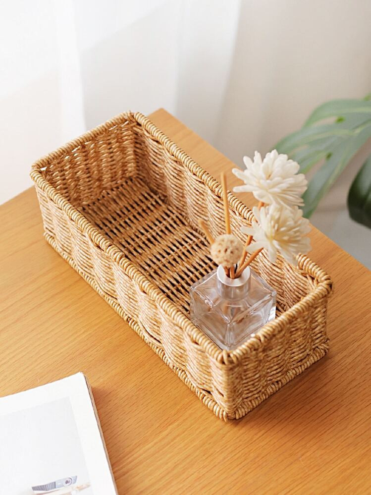 1 Peça Cesta Caixa De Armazenamento Quadrada Tecida Semelhante A Rattan Para Organização De Mesa E Armazenamento De Varejo | SHEIN