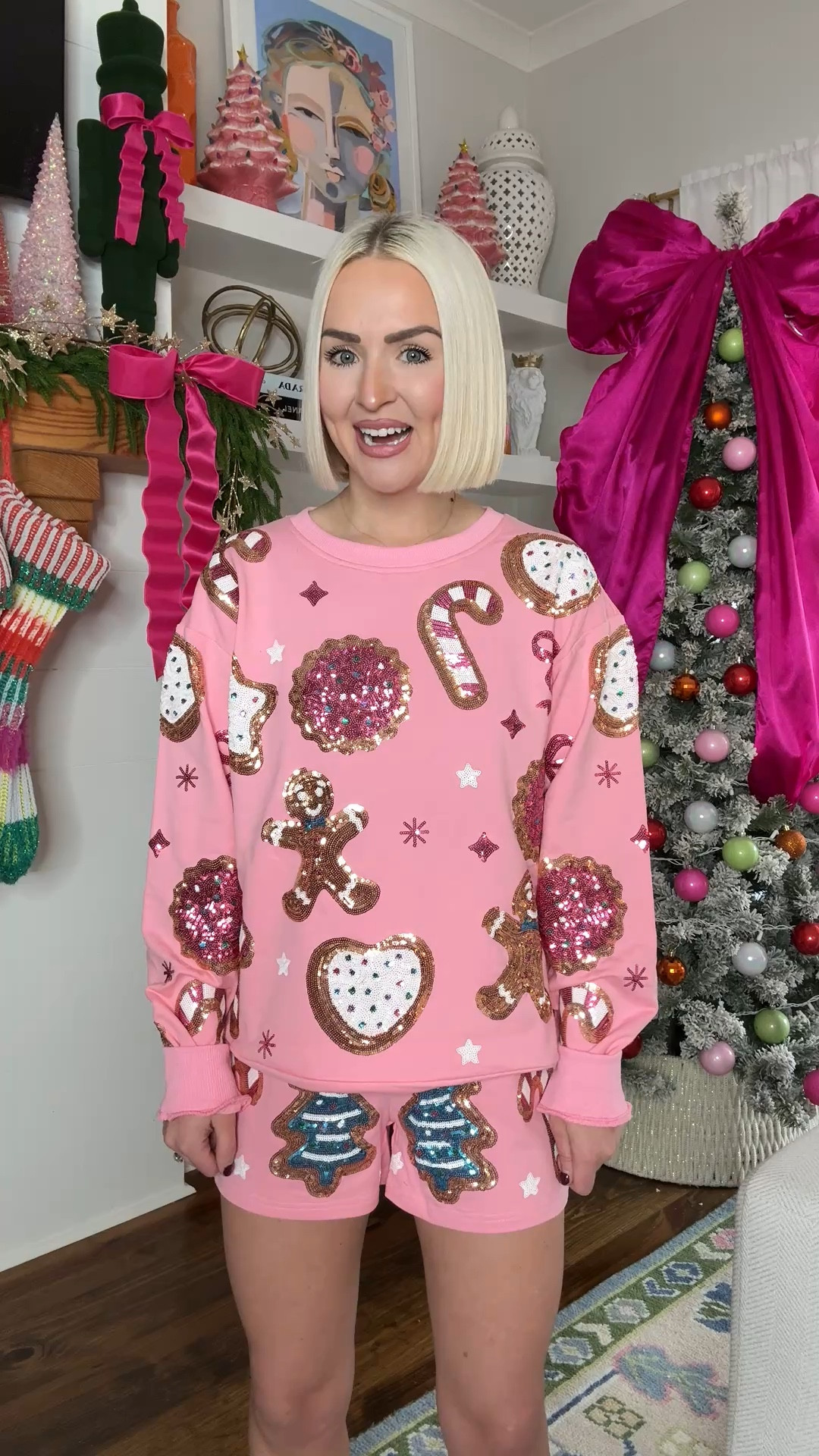 Sequin Christmas sweatshirt (XS) / sequin Christmas shorts (XS) / casual Christmas outfit 

#LTKHoliday #LTKPetite #LTKGiftGuide