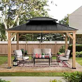 Sunjoy Bridgeport 11 x 13 ft. Cedar Framed Gazebo with Steel Hardtop, Black | Amazon (US)