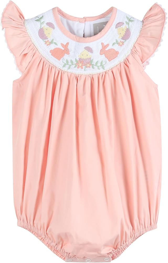 Lil cactus Girls Baby and Toddler Easter Bunny Smocked Romper | Amazon (US)