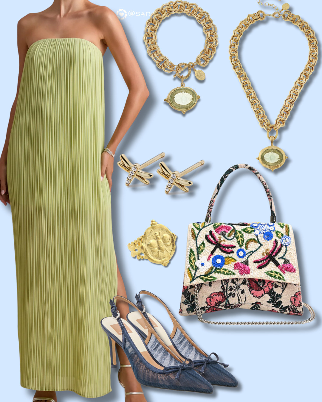 Spring weddings are all about soft greens right now 🌿 This pistachio pleated dress is romantic, effortless, and perfect for a garden or outdoor ceremony. Linking the full outfit including the statement bag and slingback heels. 

 #LTKSpringSale #LTKSeasonal #LTKWedding