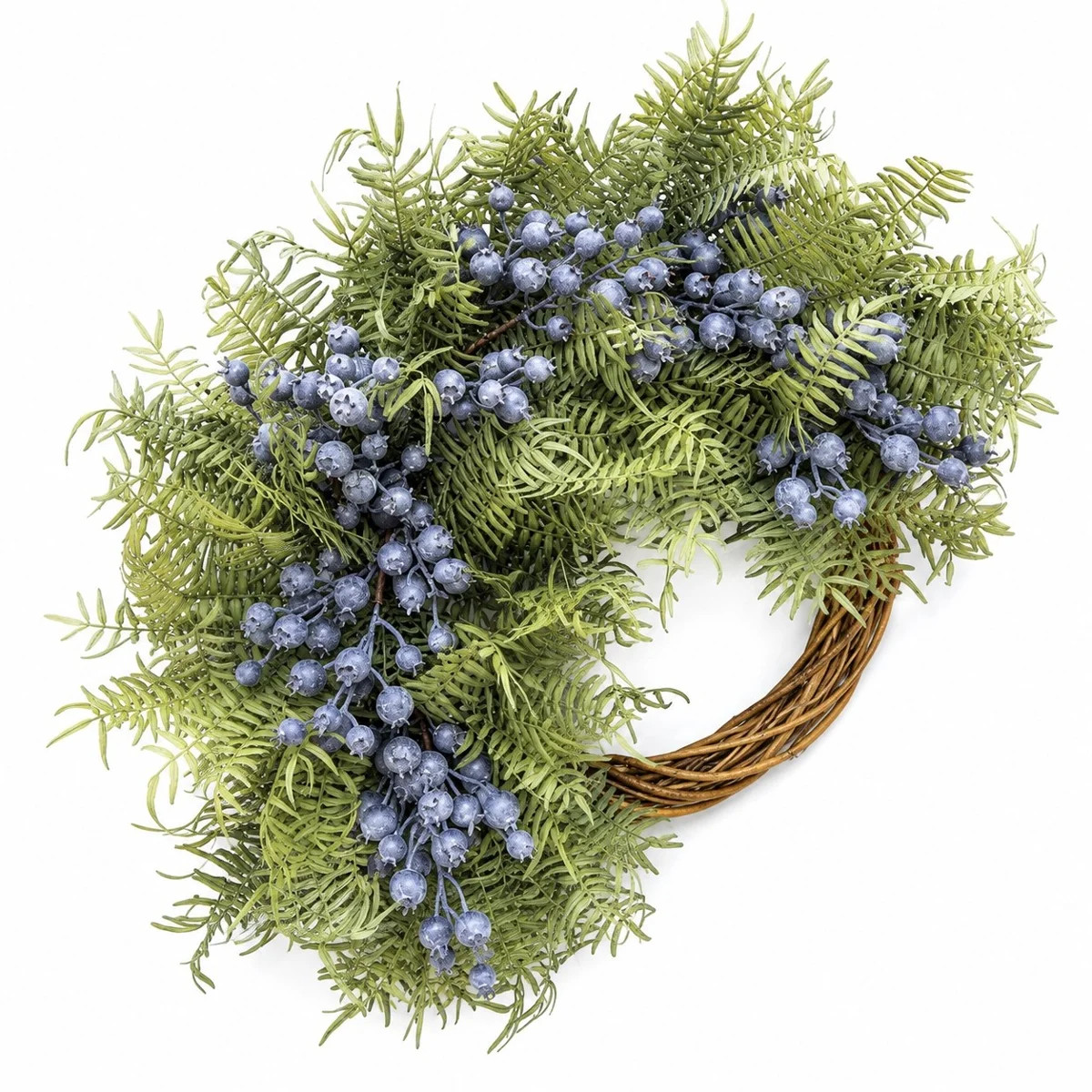 26" Real Touch Greenery Fern Cluster Berry Front Door Wreath, Artificial Half Ring Rattan Wreath ... | Wayfair North America
