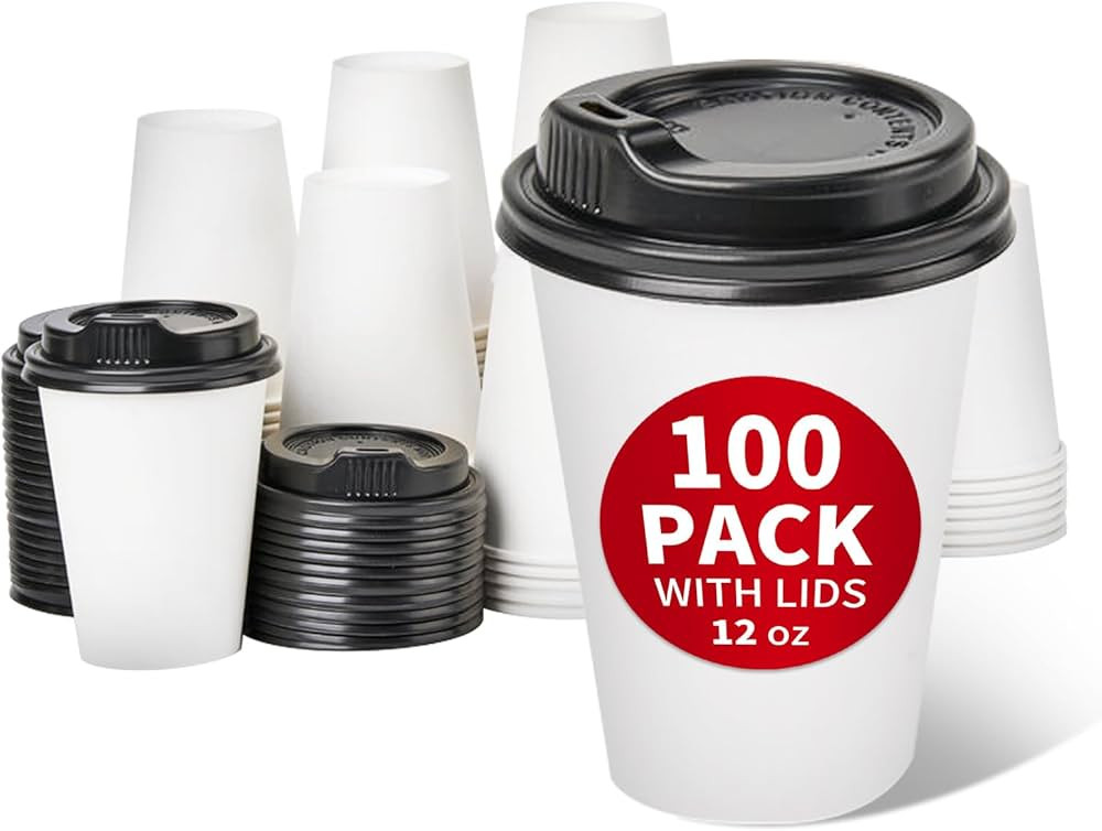 RACETOP [100 Pack] 12 oz Disposable Coffee Cups with Lids, Paper Coffee Cups with Lids 12 oz, Hot... | Amazon (US)