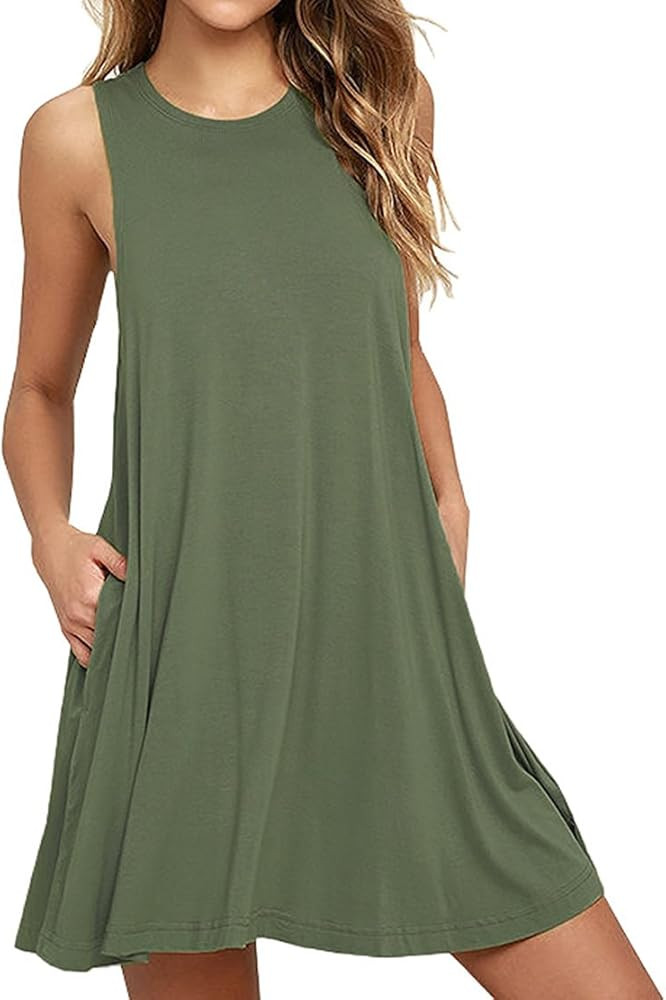 Women's Summer Casual Swing T-Shirt Dresses Beach Cover up with Pockets | Amazon (US)