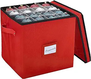 Christmas Ornament Storage - Stores up to 64 Holiday Ornaments, Adjustable Dividers, Covered Top,... | Amazon (US)