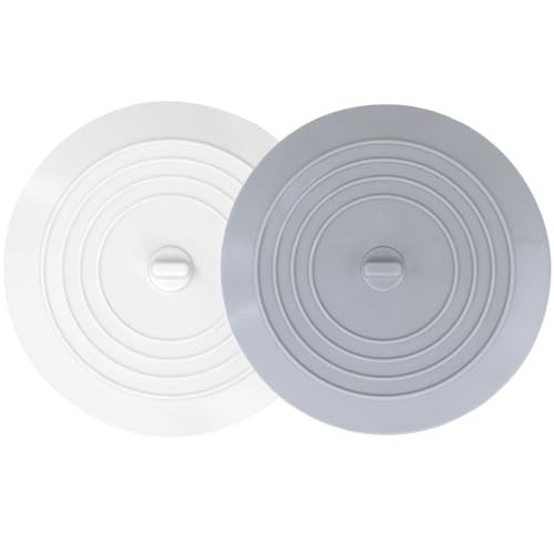 V-TOP Bathtub Drain Stopper 2 Pack, 5 inches Silicone Tub Stopper Shower Drain Cover, Bath Tub Plug Hair Stopper,Universal Flat Suction Renter Friendly Bath Accessories (White&Grey, 5 inch) | Amazon (US)