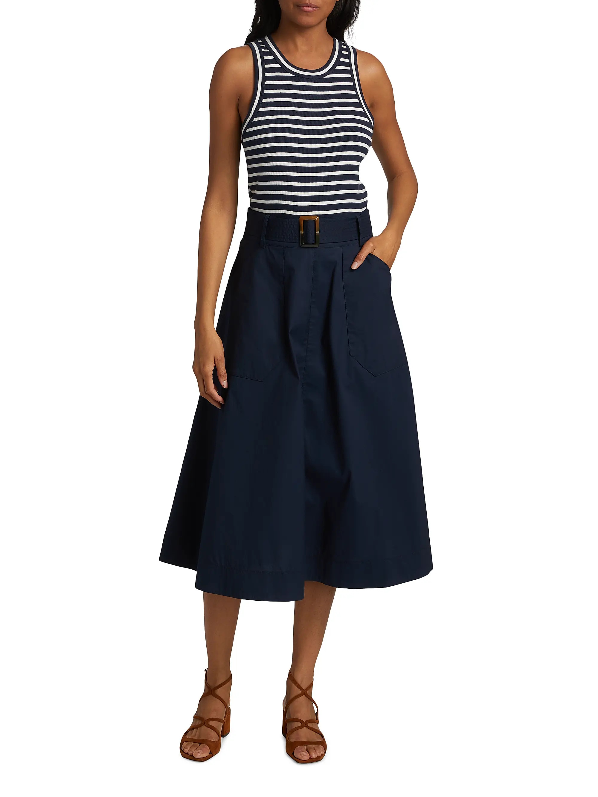 Jordan Striped Mixed-Media Midi-Dress | Saks Fifth Avenue