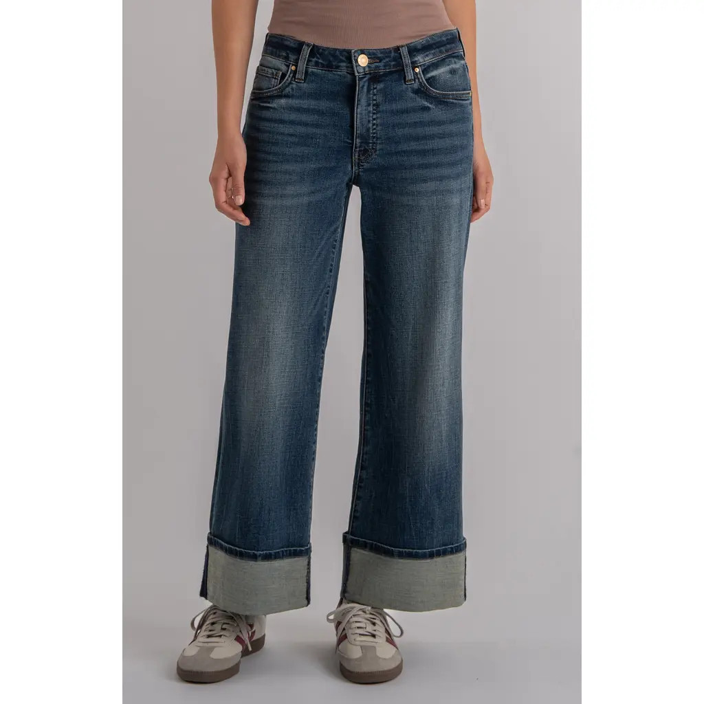 KUT from the Kloth Meg Cuffed High Waist Wide Leg Jeans in Interconnected at Nordstrom, Size 0 | Nordstrom