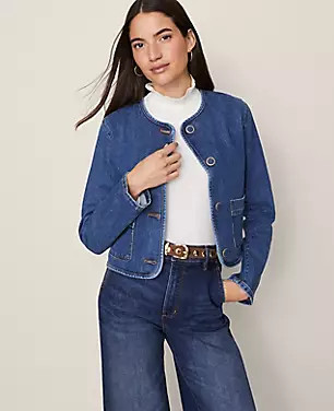 Weekend Collection Crew Neck Denim Jacket | Ann Taylor
