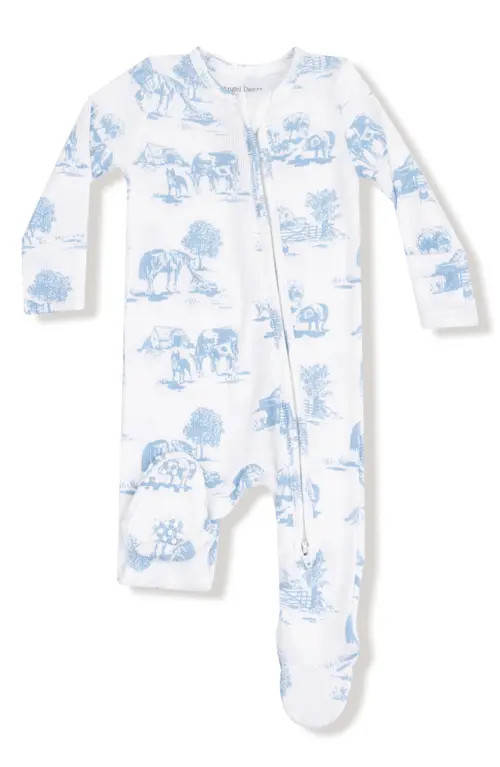 Angel Dear Farm Toile Print Footie in White/Blue at Nordstrom, Size 6-9M | Nordstrom