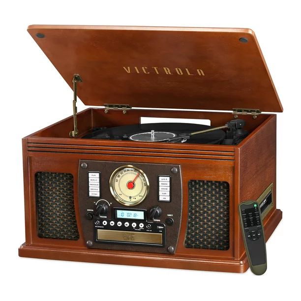 Victrola Wood 8-in-1 Nostalgic Bluetooth Record Player with USB Encoding and 3-speed Turntable - ... | Walmart (US)