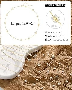 FUNEIA Gold Pearl Necklaces for Women Trendy Dainty 14K Gold Plated Layered Necklaces Non Tarnish... | Amazon (US)