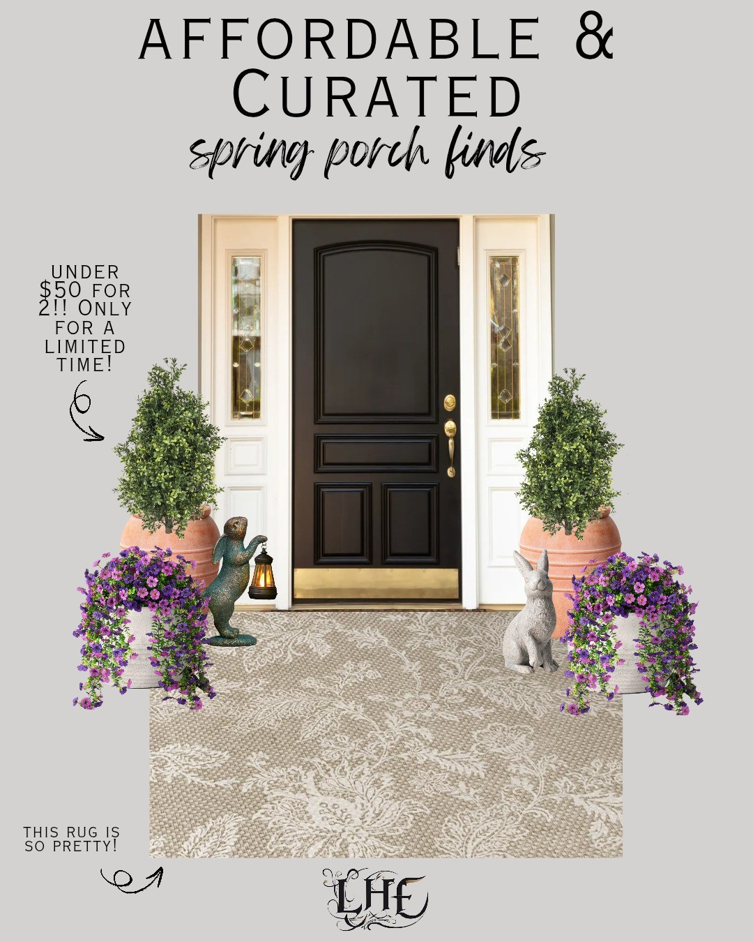 Simple and easy spring porch decor...Shop by clicking the thumbnails below 👇... outdoor rug, porch decor, porch inspo, spring porch, porch rug, patio decor, patio rug, spring home, outdoor living, outdoor decor, Easter decor, bunny decor 

#LTKHome #LTKSaleAlert #LTKFindsUnder100
