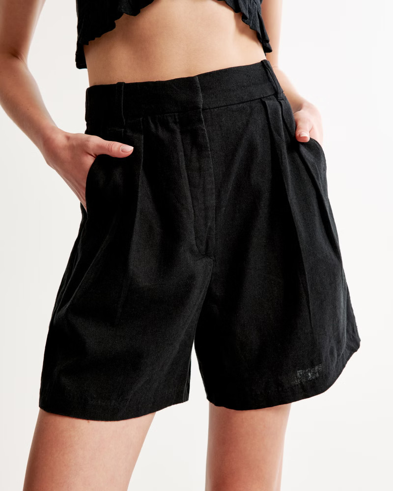 Ultra High Rise Linen-Blend Tailored Short | Abercrombie & Fitch (US)