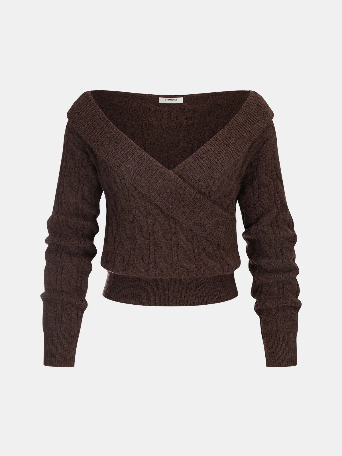 Cross-Front V-Neck Cable Knit Sweater | Commense