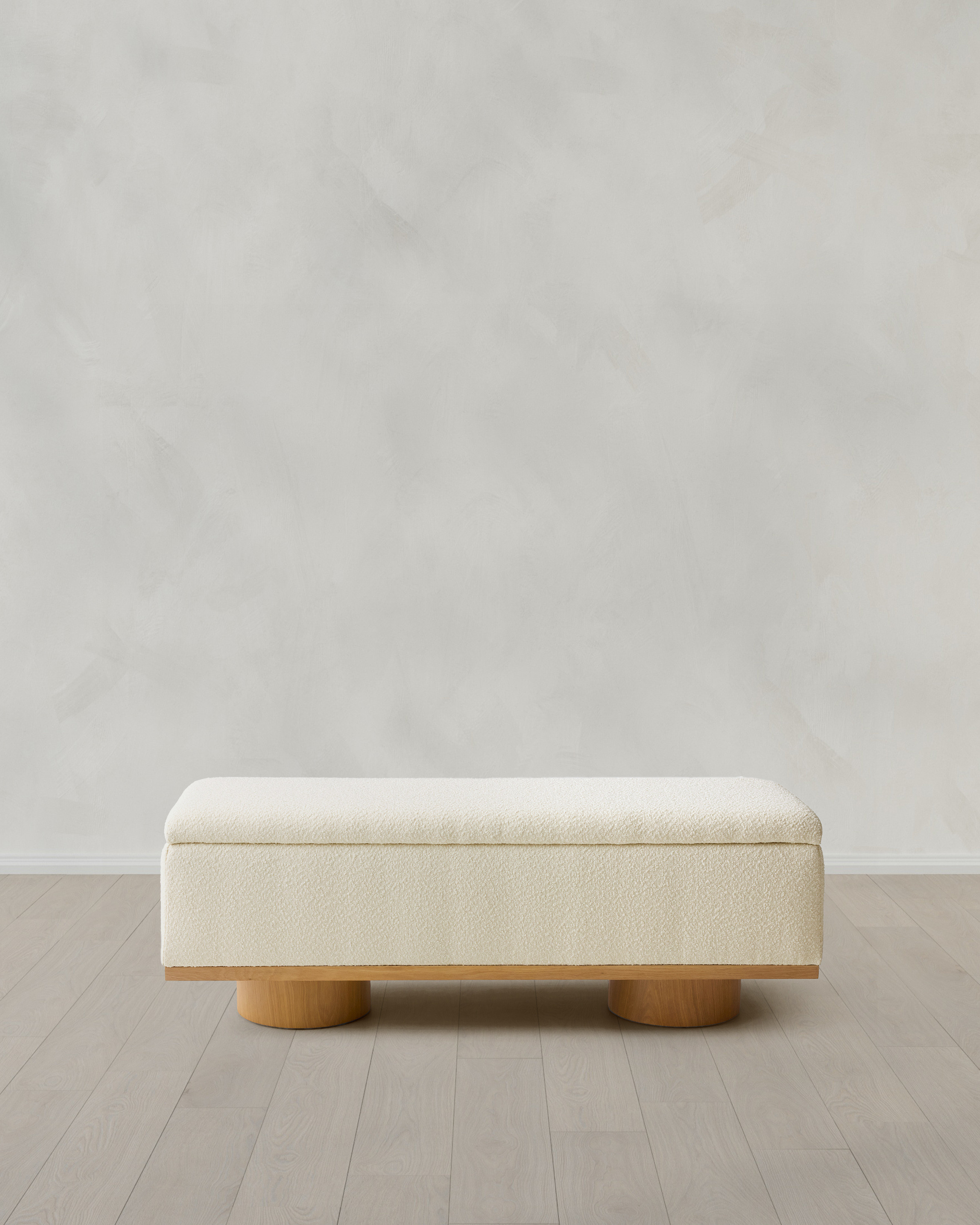 Quince | Oak and Performance Boucle Storage Bench in Ivory, Polyester | Quince