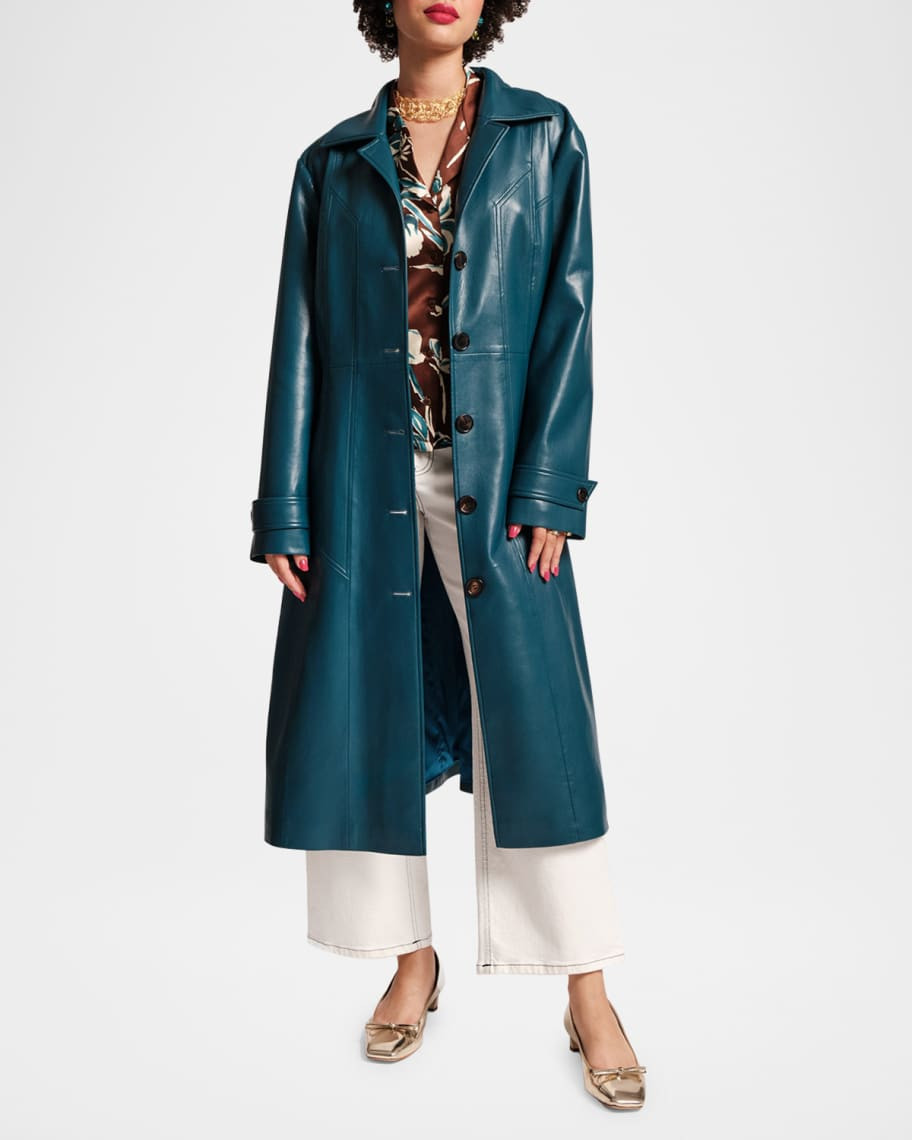 Chelsea Tie-Waist Faux Leather Trench Coat | Neiman Marcus