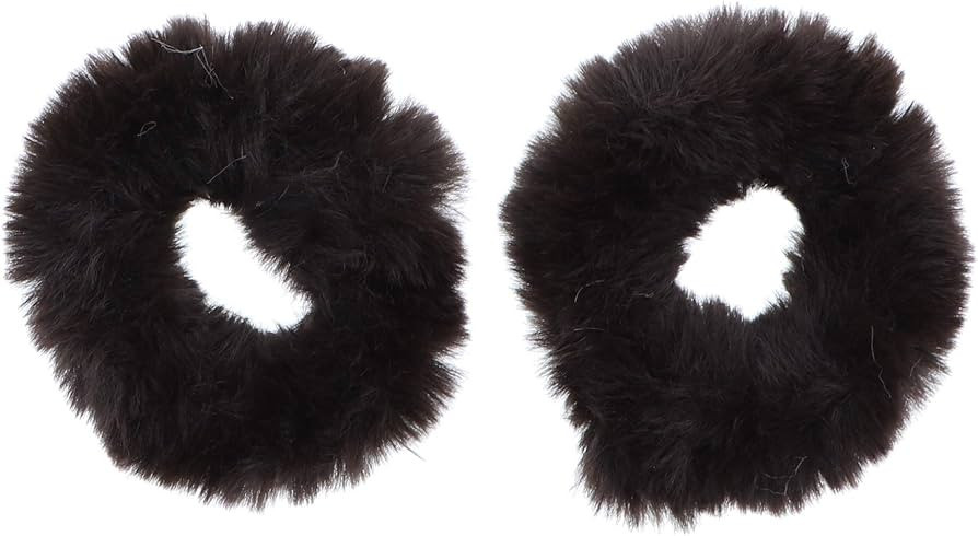 Small Fuzzy Fur Scrunchies Furry Pony Holder - Set of 2 - Dark Brown | Amazon (US)