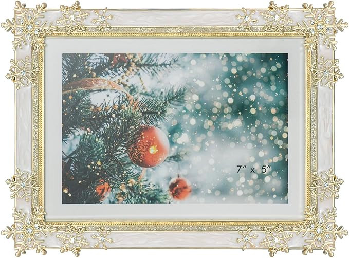 West style Christmas Snowflake 5x7 Picture Frame Christmas Metal Display Photo Frames with White ... | Amazon (US)