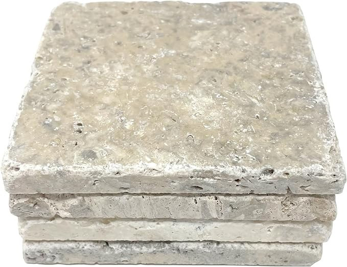 Beige 4'' X 4'' Travertine with Fossil Coasters Stone Drink Spills Coasters Tumbled Stone Set of ... | Amazon (US)