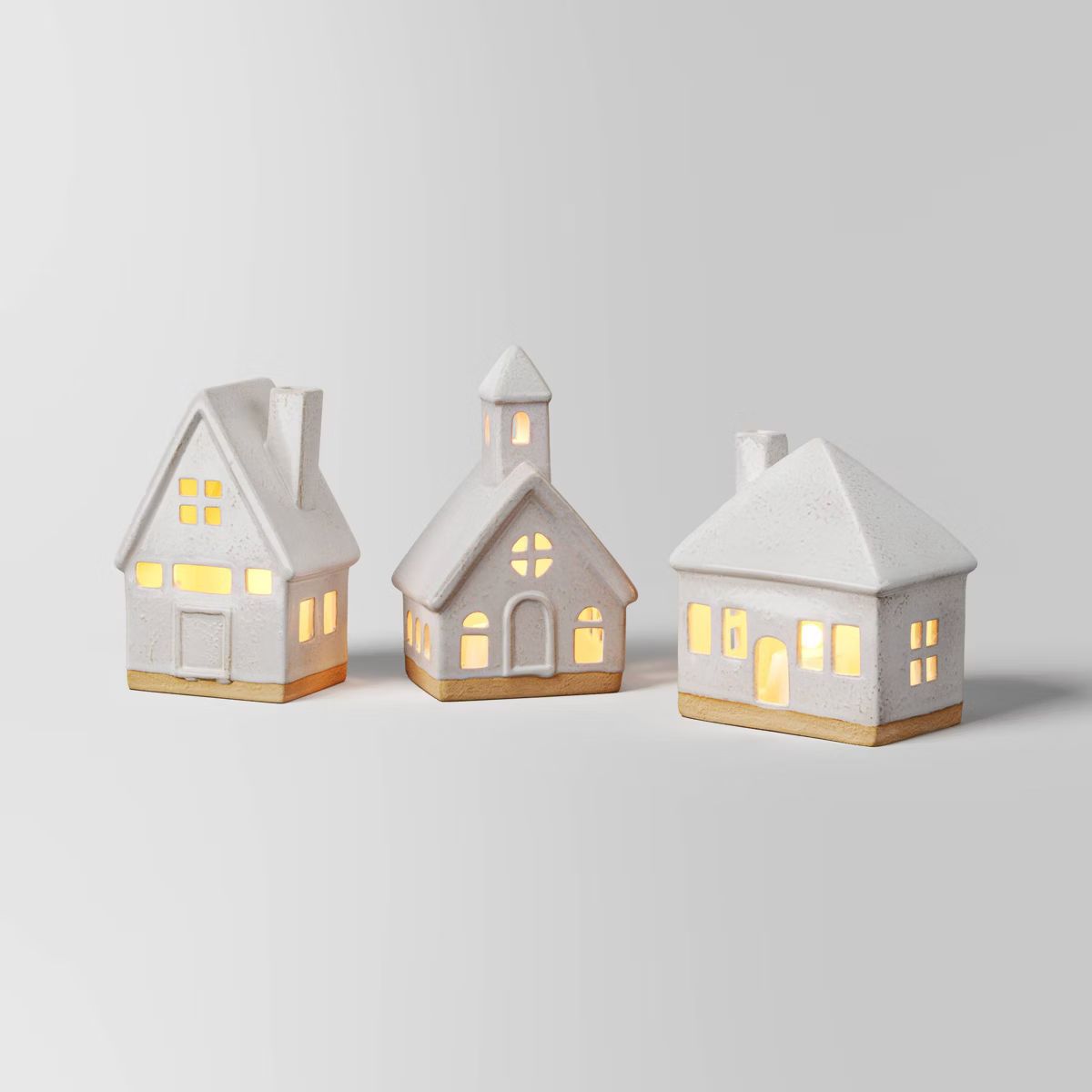 3pc Lit Ceramic Buildings Decorative Christmas Figurine Set - Wondershop™ White | Target