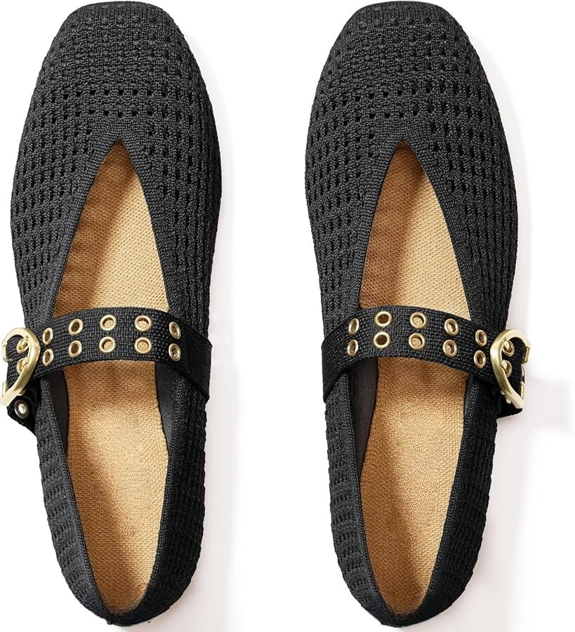 Women's Mary Jane Flats Square Closed Toe Fall Flats Adjustable Buckle Ankle Strap Flat Shoes Dre... | Amazon (US)