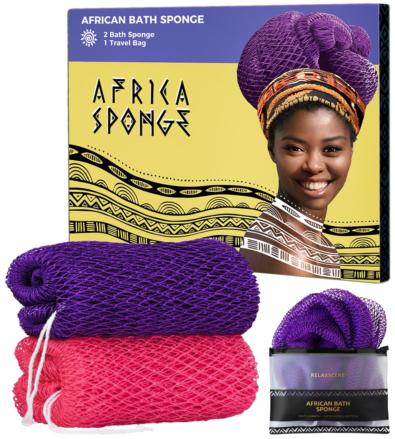African Net Sponge Authentic - 2 Pieces Exfoliating Body Scrubber Bath Sponge - Loofah Washcloth ... | Amazon (US)