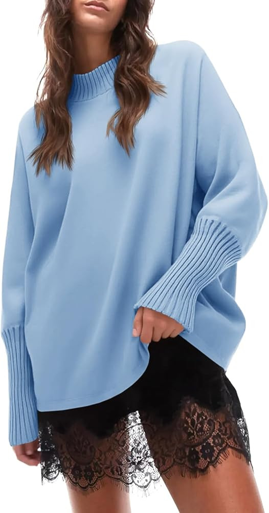 Cicy Bell Womens Mock Neck Sweaters Batwing Long Sleeve Chunky Knit Pullover Oversized Fall Casua... | Amazon (US)