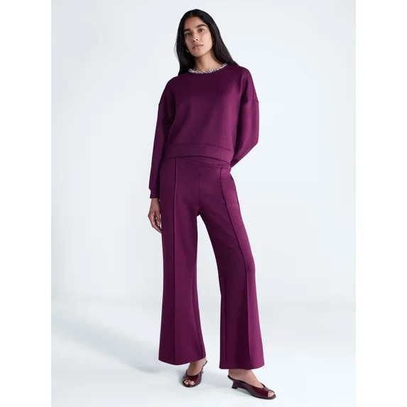 Scoop Women's and Women's Plus Scubaknit Embellished Sweatshirt, Sizes XS-4X | Walmart (US)