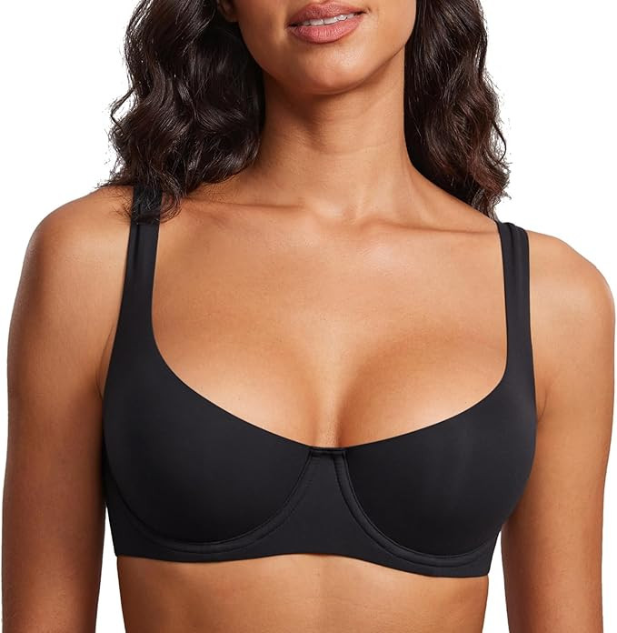 DOBREVA Women's Unlined Balconette Bra Underwire Supportive Plus Size Smooth Scoop Neck | Amazon (US)
