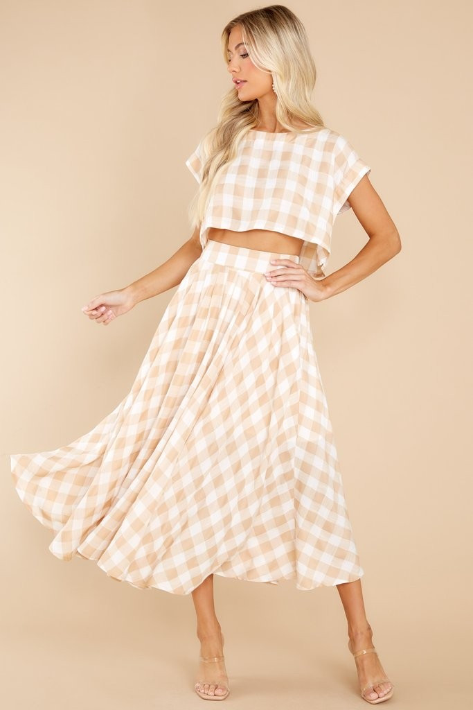 Leaps Of Time Beige Gingham Two Piece Set | Red Dress 
