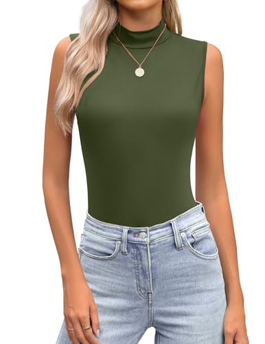 Zeagoo Womens Mock Turtleneck Tank Tops 2025 Slim Fitted Sleeveless Top Stretchy Basic Casual Layer Tee Shirts Army Green | Amazon (US)