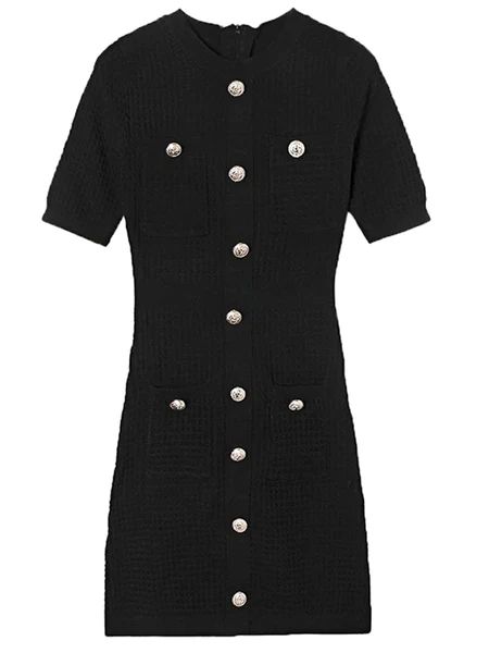 'Ginny' Crewneck Buttoned Knit Mini Dress | Goodnight Macaroon