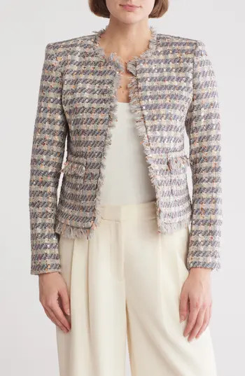L'AGENCE Angelina Tweed Blazer in Grey/Ecru/Gold at Nordstrom Rack, Size 8 | Nordstrom Rack