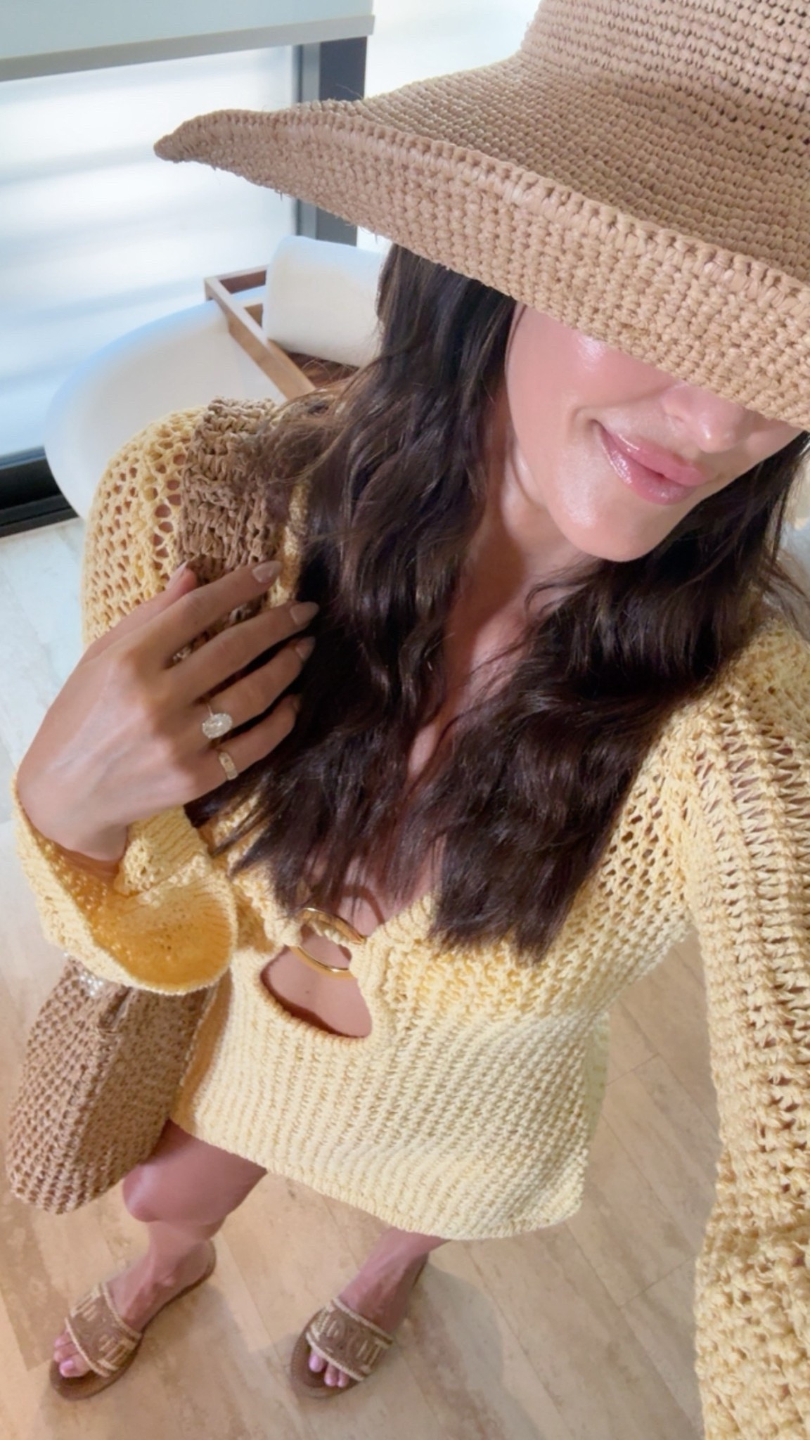 Yellow bikini and swimsuit crochet coverup dress💛💛 paired with a straw hat, bag and sandals 👏🏻☀️

Spring break outfit 

#LTKootd #LTKSwim