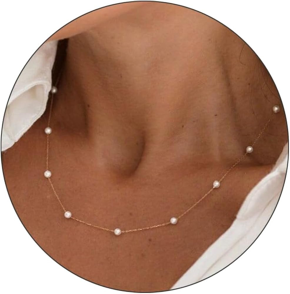 TOSGMY Pearl Necklaces For Women,14K Gold Plated Pearl Choker Dainty Gold Necklace Handmade Faux ... | Amazon (US)