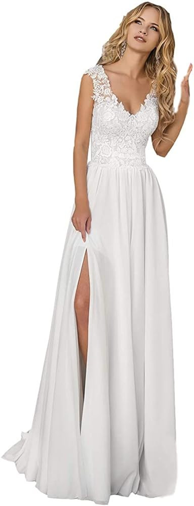 YMSHA Women's Beach Spaghetti Strap Wedding Dresses for Bride 2025 Boho Long Lace Bridal Gowns fo... | Amazon (US)