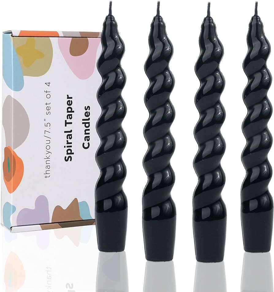 7.6 inch Handmade Spiral Taper Dinner Candles Black Conical Stick Candles Wax Unscented Dinner Ca... | Amazon (US)