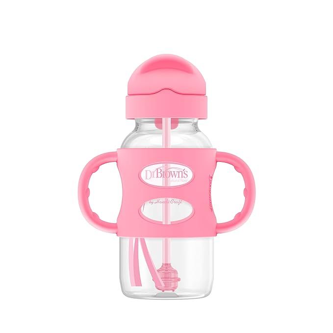 Dr. Brown's Wide-Neck Sippy Straw Bottle with Handles, Pink, 9oz/270ml, 1-Pack | Amazon (US)