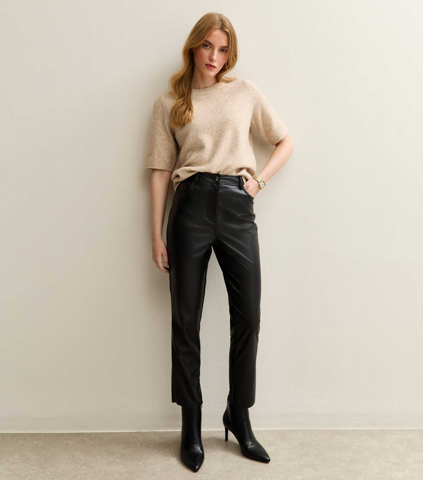 Black Faux Leather Straight Leg Trousers | New Look | New Look (UK)