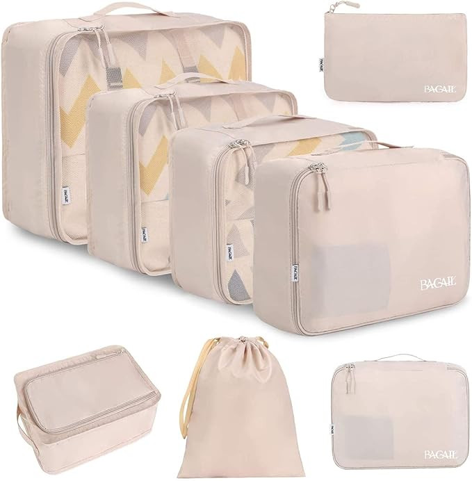 BAGAIL 8 Set Packing Cubes Luggage Organizer Bags for Travel Accessories-Cream | Amazon (US)