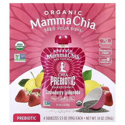 Mamma Chia, Organic Chia Prebiotic Squeeze Snack, Strawberry Lemonade, 4 Pack, 3.5 oz (99 g) Each | iHerb