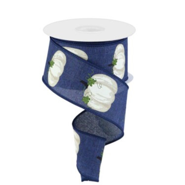 2.5" x 10yd Fall Pumpkin and Leaf Burlap Ribbon - Navy, Cream, Beige, Moss - Perfect for Autumn C... | Michaels Stores