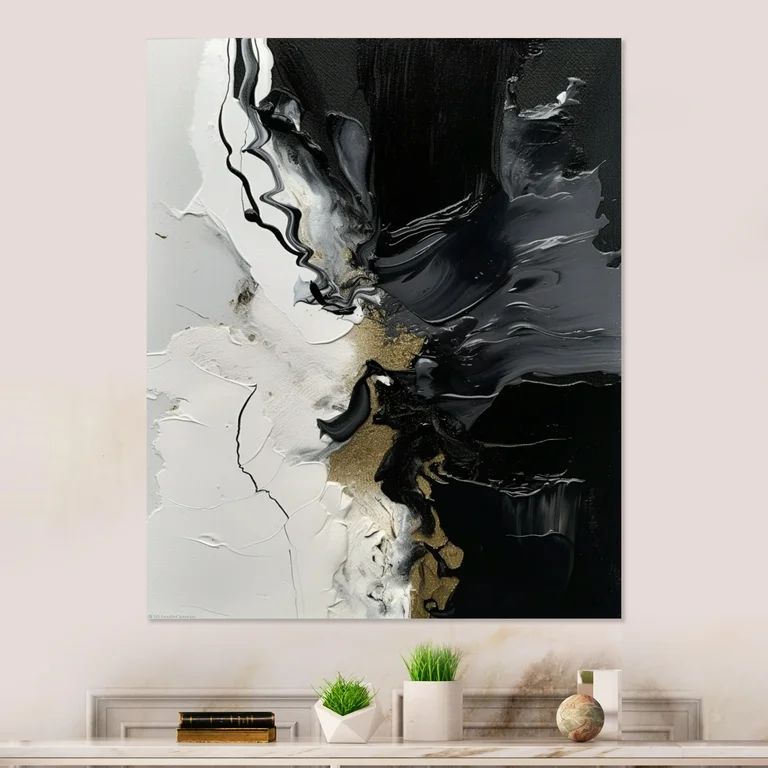Designart "Black Textured Splash Paint Art I" Abstract Painting Canvas Wall Art | Walmart (US)