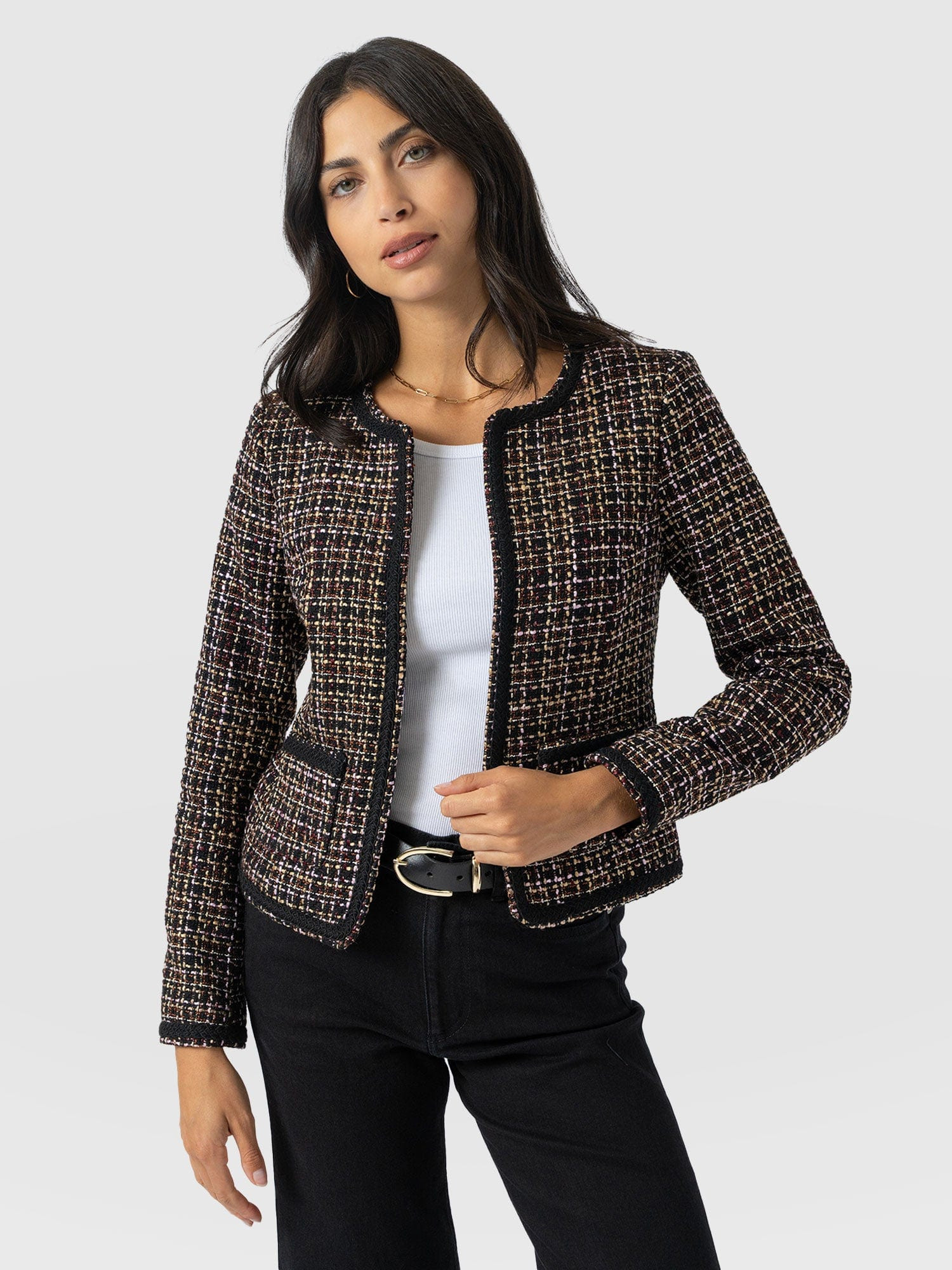 Rayner Jacket - Black/Burgundy/Gold Boucle | Saint + Sofia