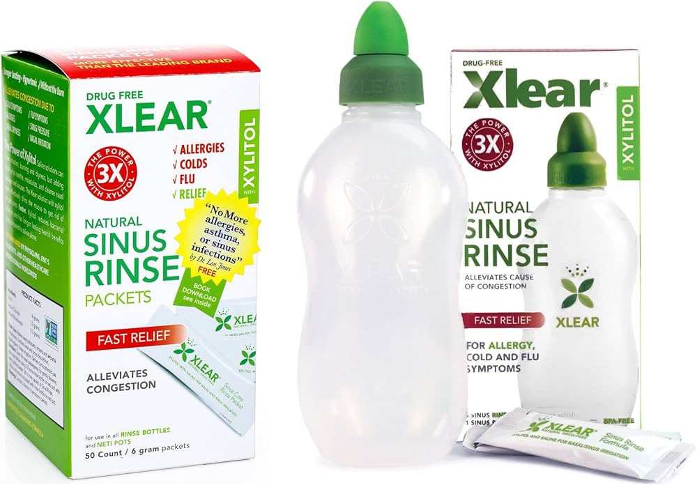 Xlear Natural Xylitol Sinus Rinse Refill, Neti Pot Saline Packets - Nose Cleaner for Fast Pressur... | Amazon (US)